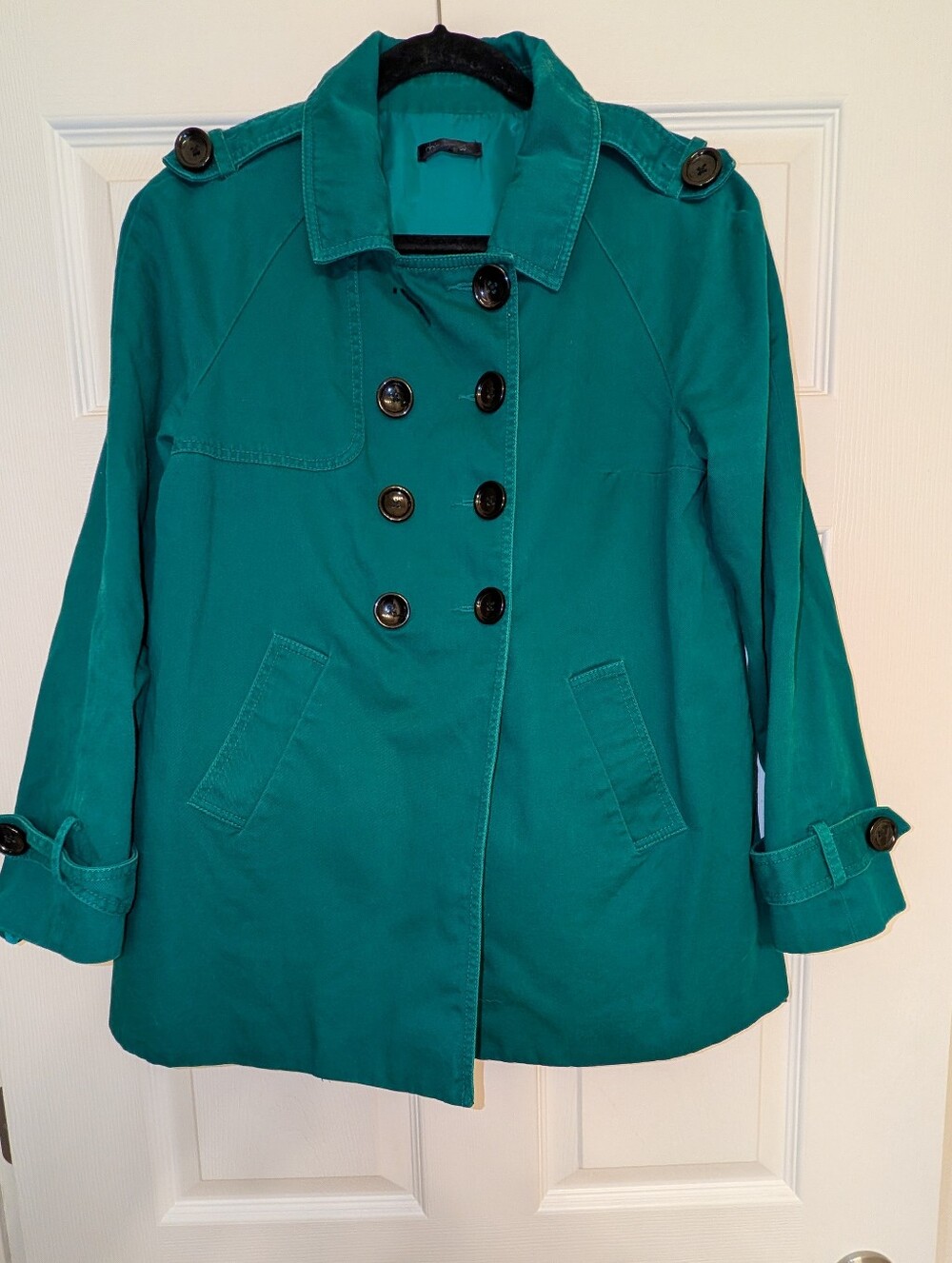 Daisy Fuentes Women’s Teal Double-Breasted Trench Coat